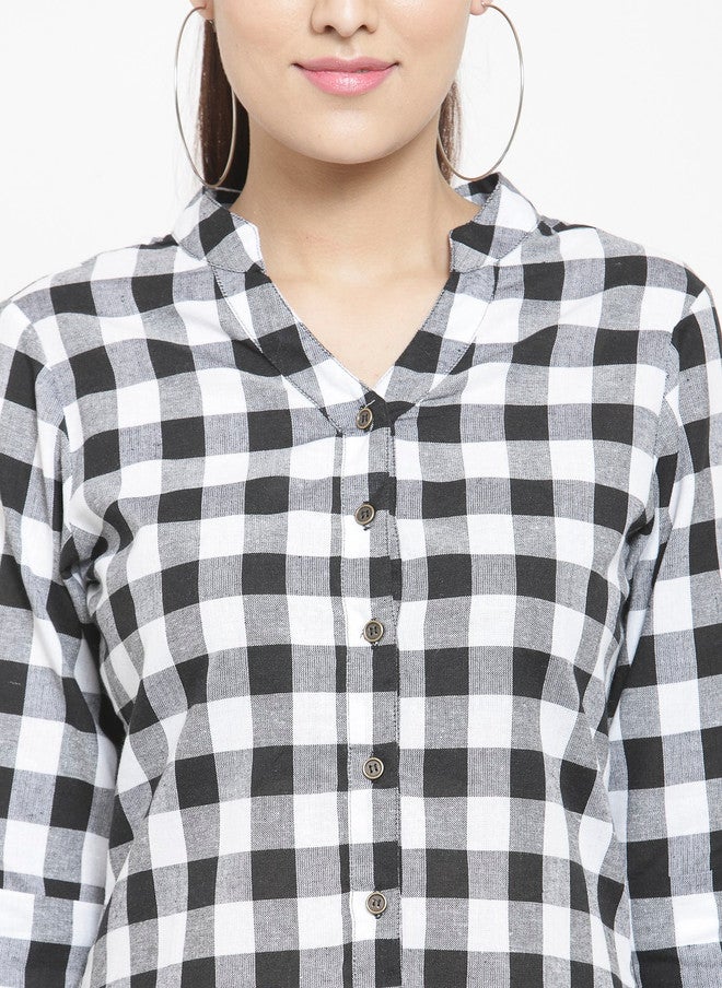 Indietoga Checked Slim Fit Mandarin Collar Casual Cotton Shirt - Image 2